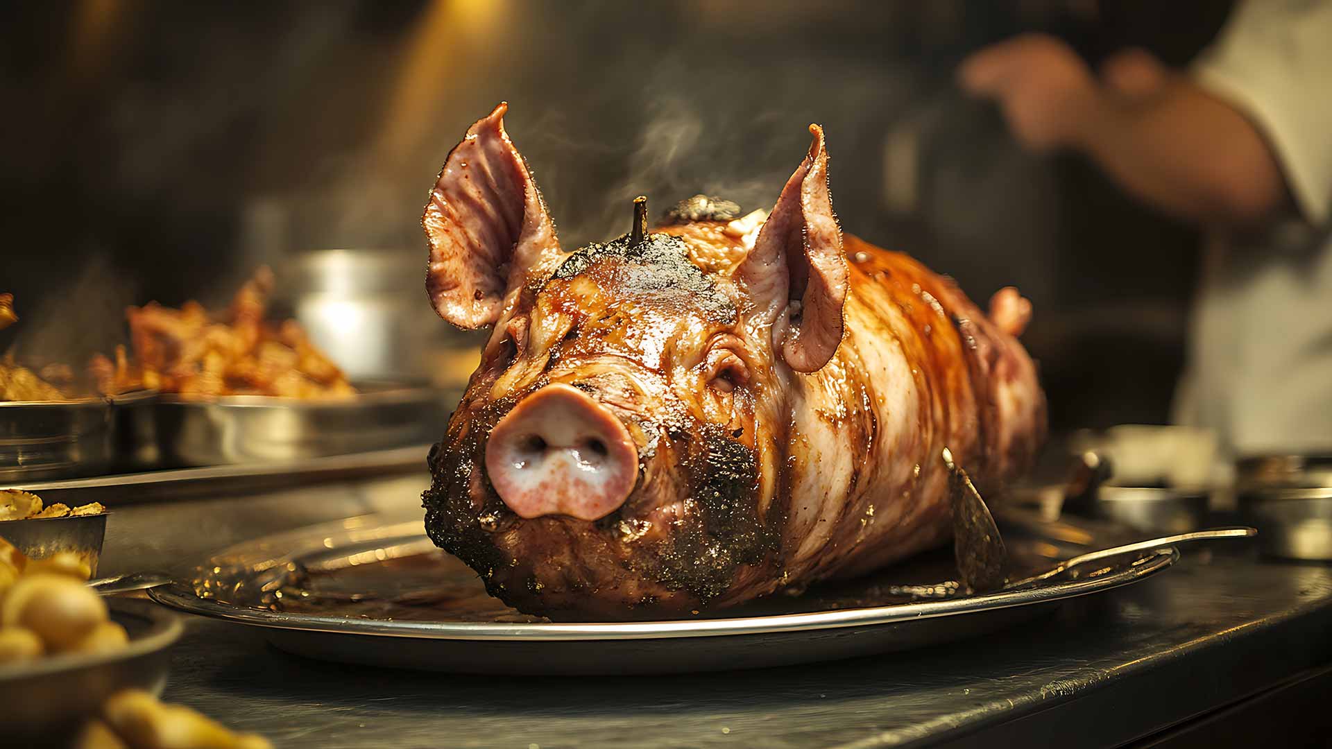 Gast Haus zu Grenze Grillsaisoneröffnung Spanferkel vom Holzkohlegrill - Schalenkartoffeln, Röstgemüse & Spitzkrautsalat